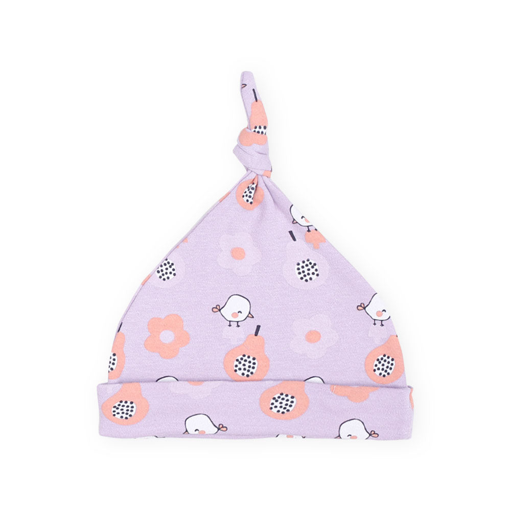 BABY CAPS PK-3 PURPLE BIRDIE & RAINBOW KNOTTED