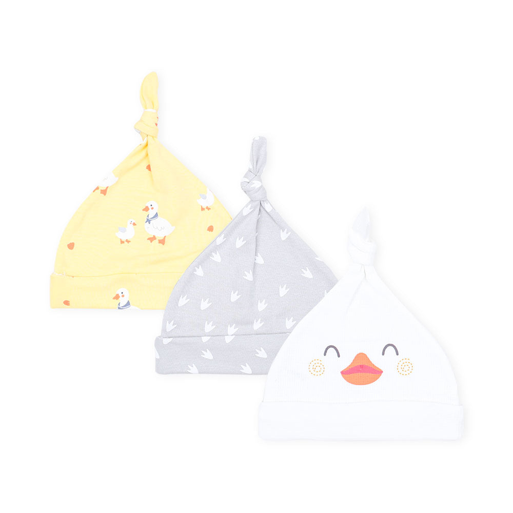 BABY CAPS PK-3 YELLOW DUCKLING KNOTTED