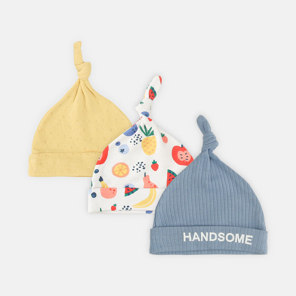 BABY CAPS PK-3 BLUE HANDSOME KNOTTED