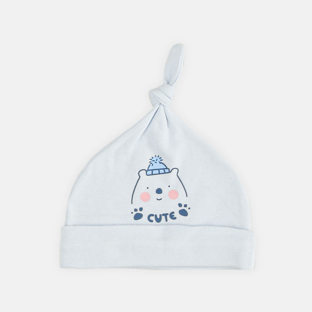 BABY CAPS PK-3 BLUE CUTE BEAR KNOTTED