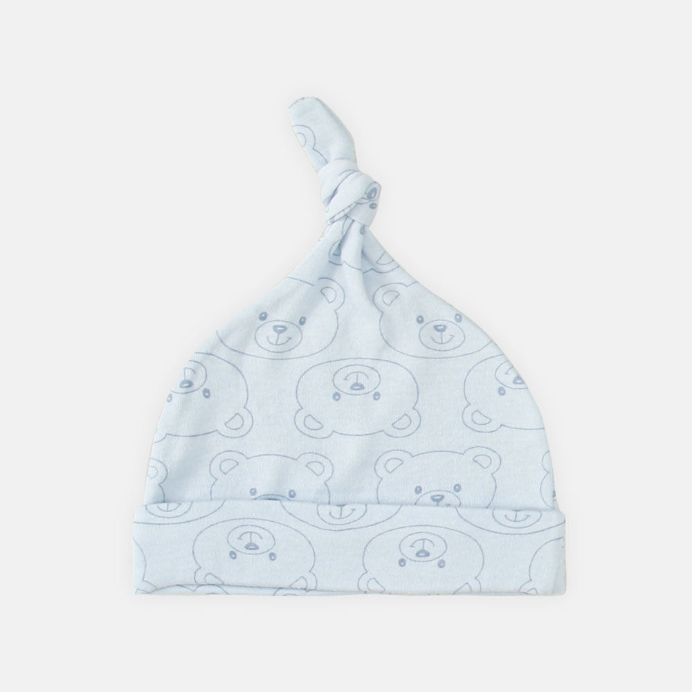 BABY CAPS PK-3 BLUE CUTE BEAR KNOTTED