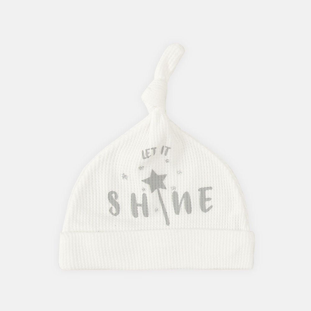 BABY CAPS PK-3 WHITE STAR SHINE KNOTTED