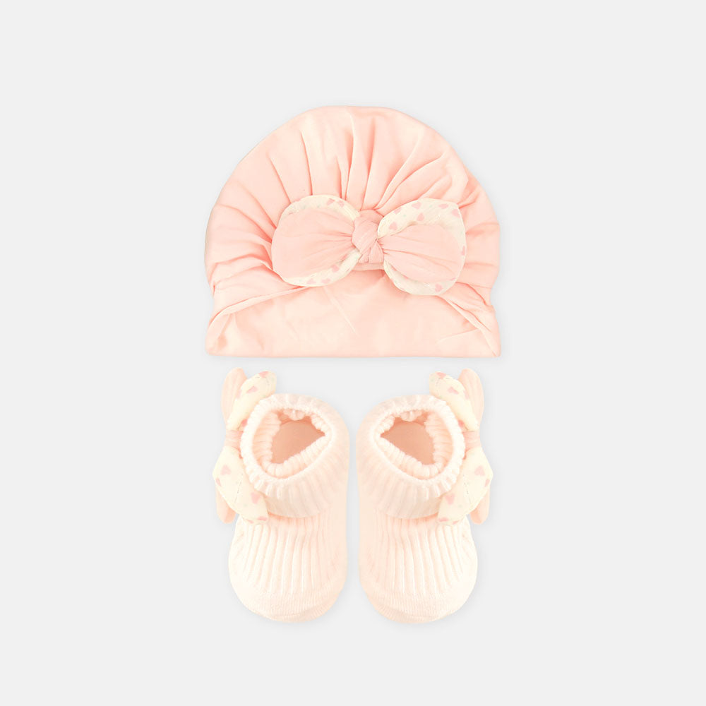 BOOTIES & CAP PINK BOW