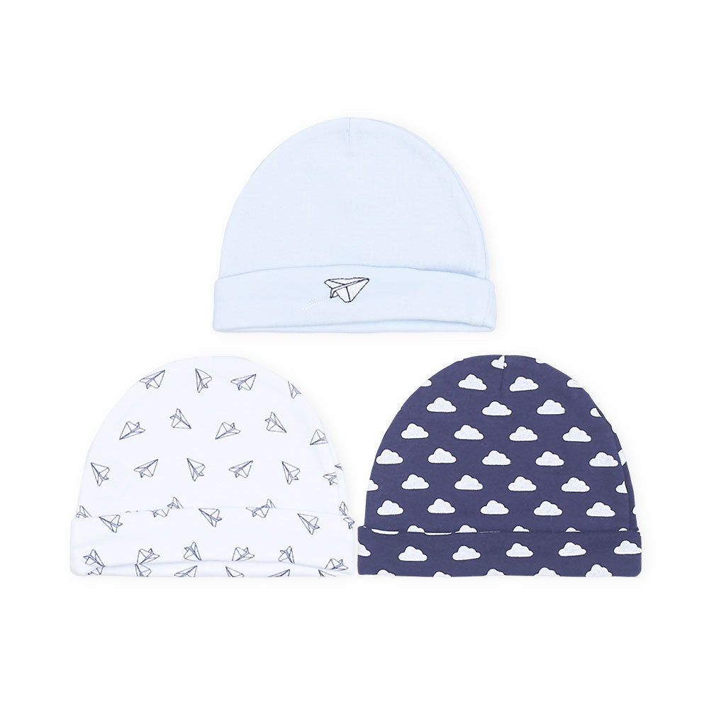 BABY CAPS PK-3 NAVY CLOUDS & AEROPLANE