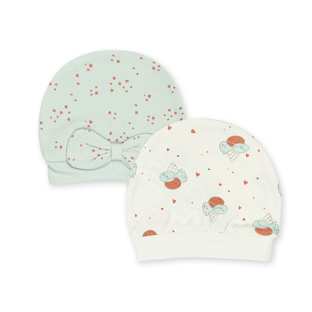 BABY CAP GIRL PK-2 MINT GREEN ICE CREAM