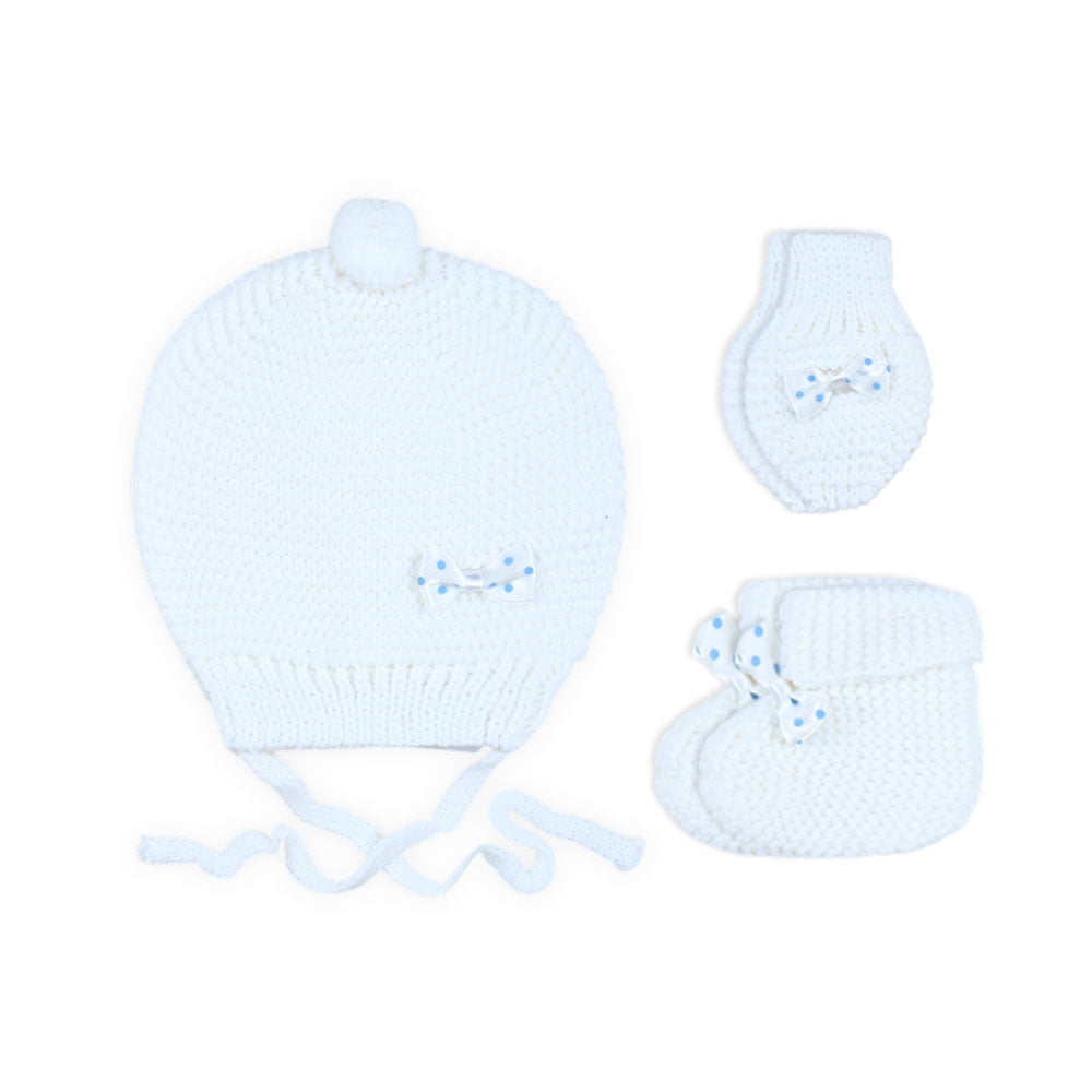 BABY WOOLEN CAP SET WHITE