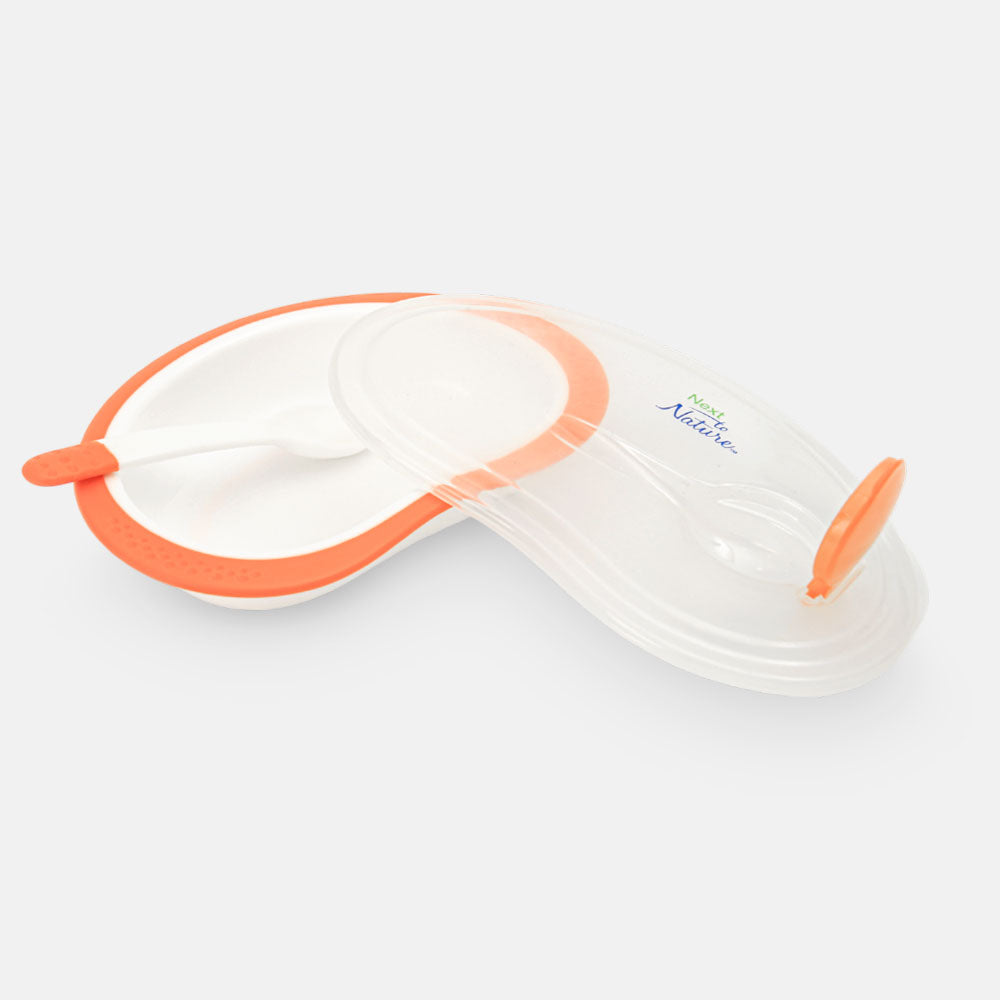 FEEDING BOWL WITH SPOON WHITE & ORANGE