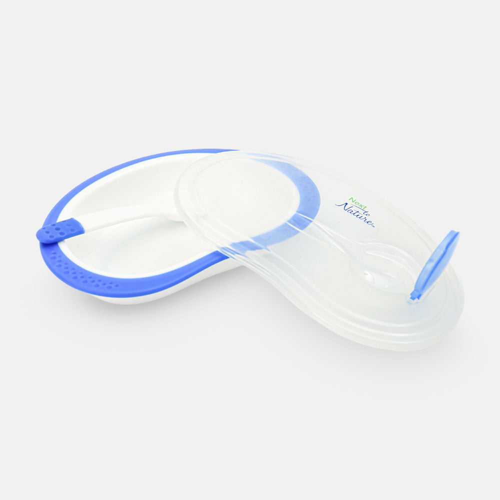 FEEDING BOWL WITH SPOON WHITE & BLUE