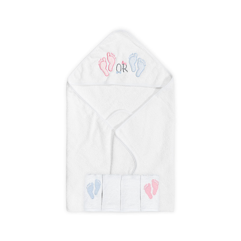 BATH TOWEL & FACE TOWEL PK-4 WHITE LIL FOOTSTEPS