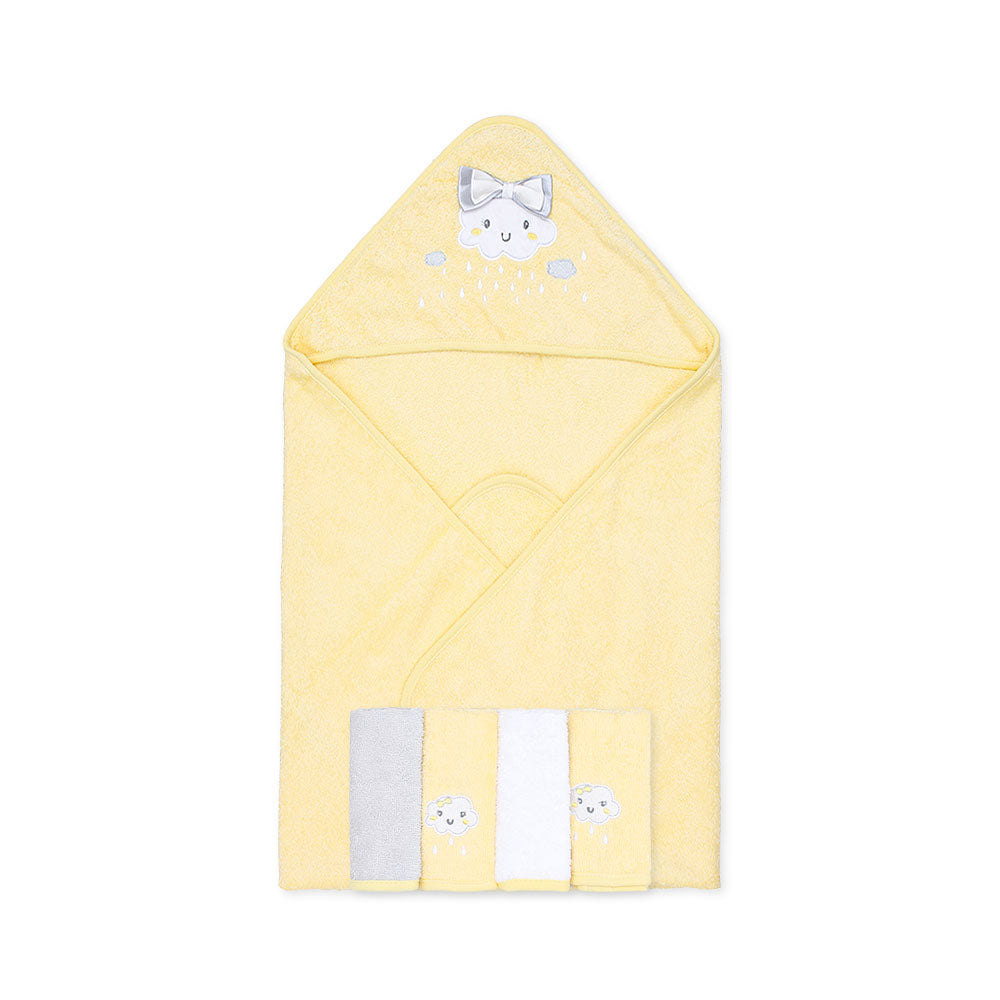 BATH TOWEL WITH 4 FACE TOWELS YELLOW RAINY