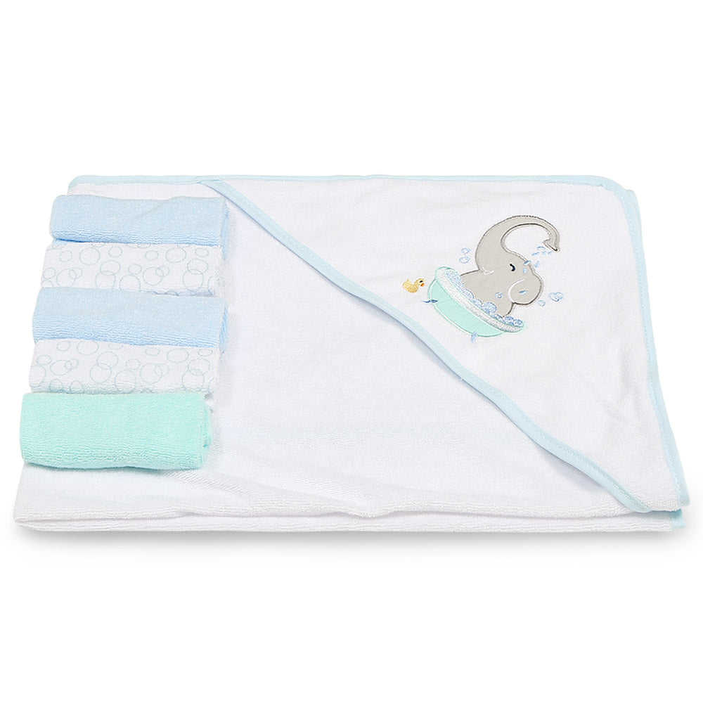 BATH TOWEL WITH 5 FACE TOWELS MINT DUCK & ELEPHANT