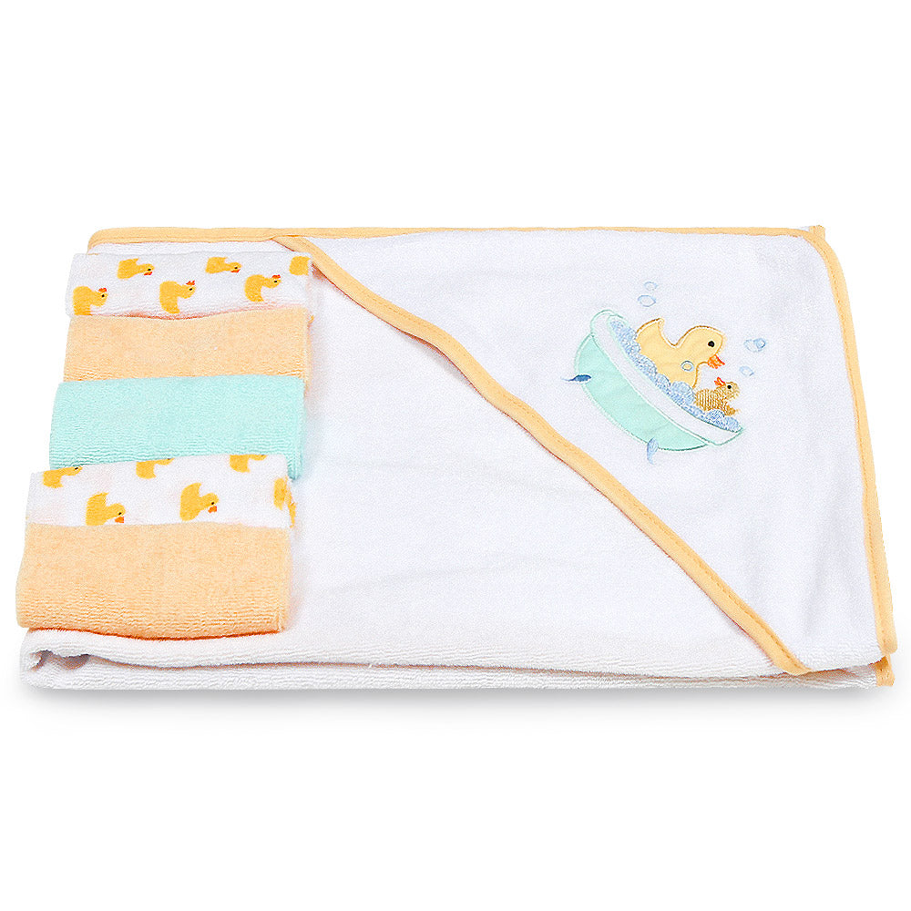 BATH TOWEL WITH 5 FACE TOWELS YELLOW HAPPY DUCKLING