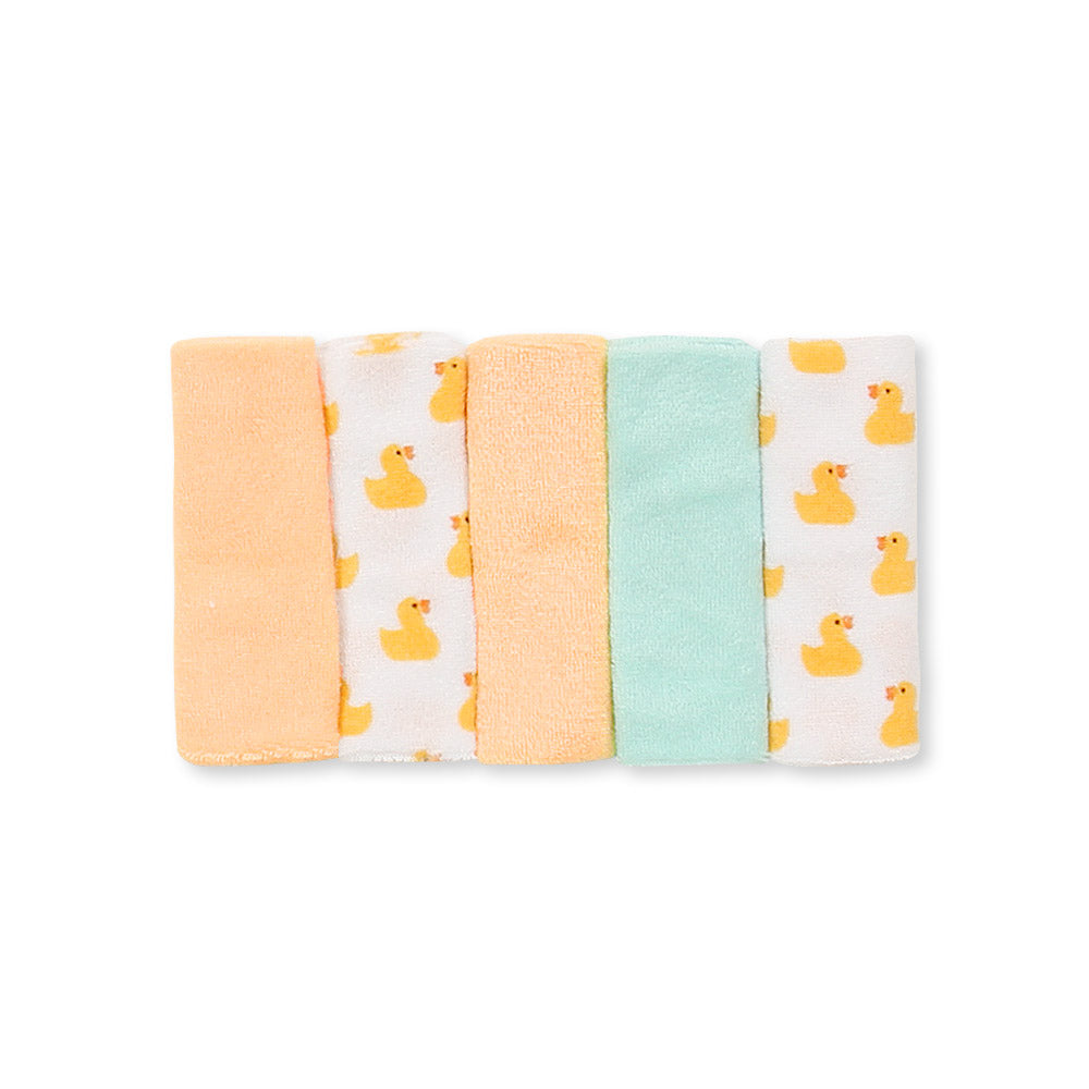 BATH TOWEL WITH 5 FACE TOWELS YELLOW HAPPY DUCKLING