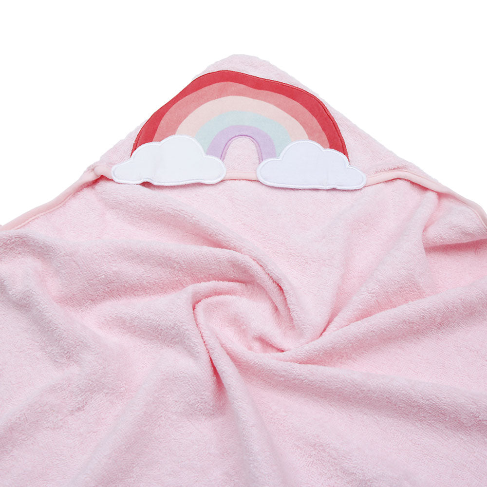 BATH TOWEL PINK RAINBOW HOODED