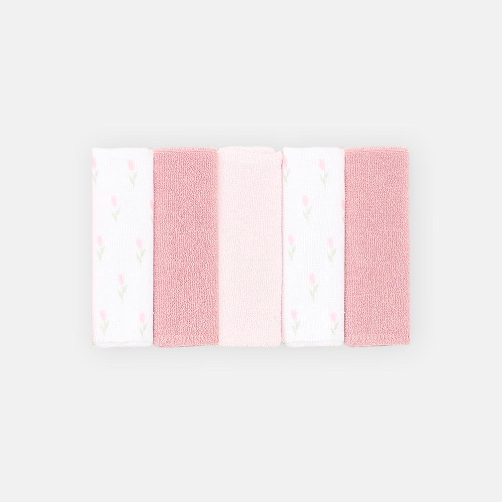 BATH TOWEL WITH 5 FACE TOWELS PINK FOX
