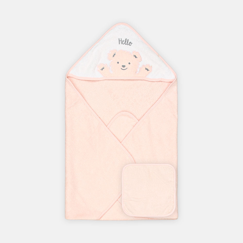 BATH TOWEL WITH FACE TOWEL PEACH HELLO