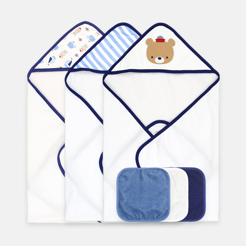 BATH TOWEL PK-3 & FACE TOWEL PK-3 WHITE AND BLUE