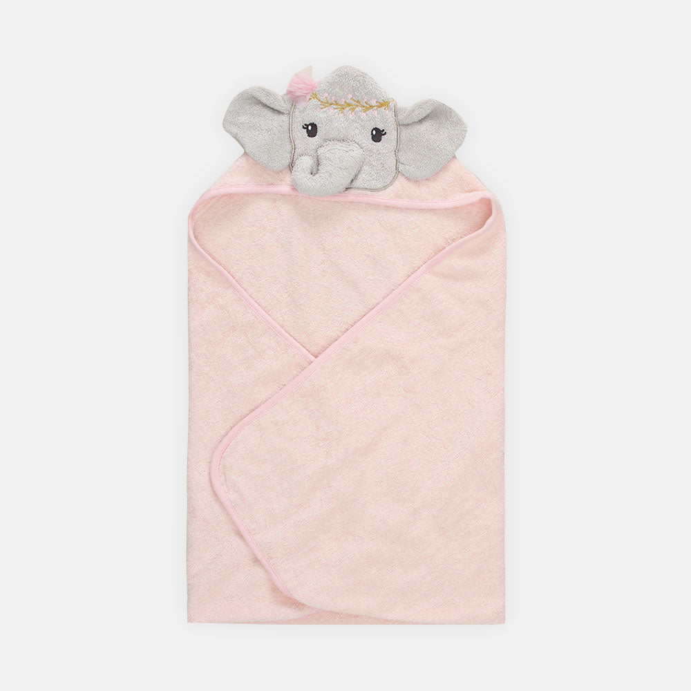 BATH TOWEL ANIMAL HOODED PINK ELEPHANT