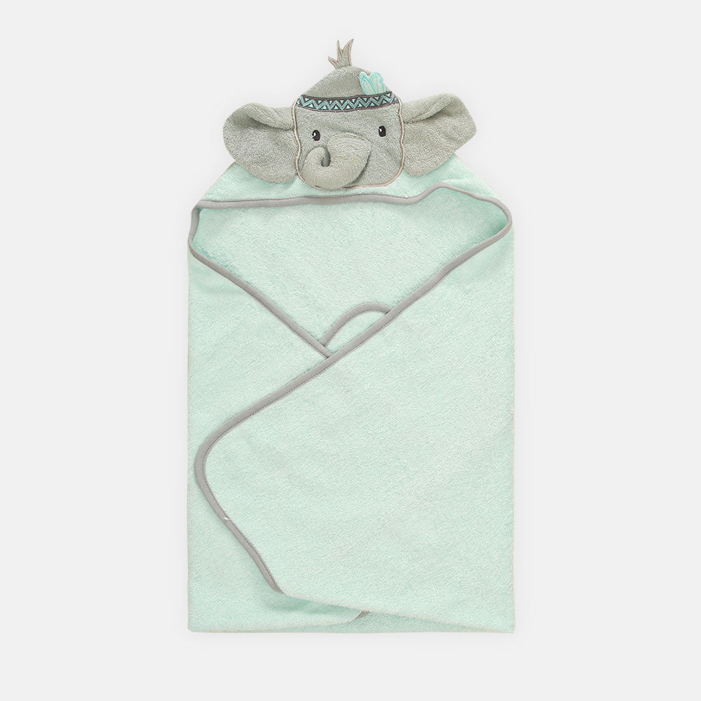 BATH TOWEL ANIMAL HOODED SEA GREEN ELEPHANT