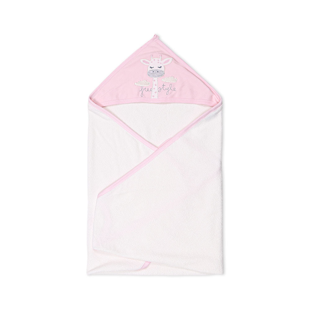 BATH TOWEL PINK GIRAFFE HOODED