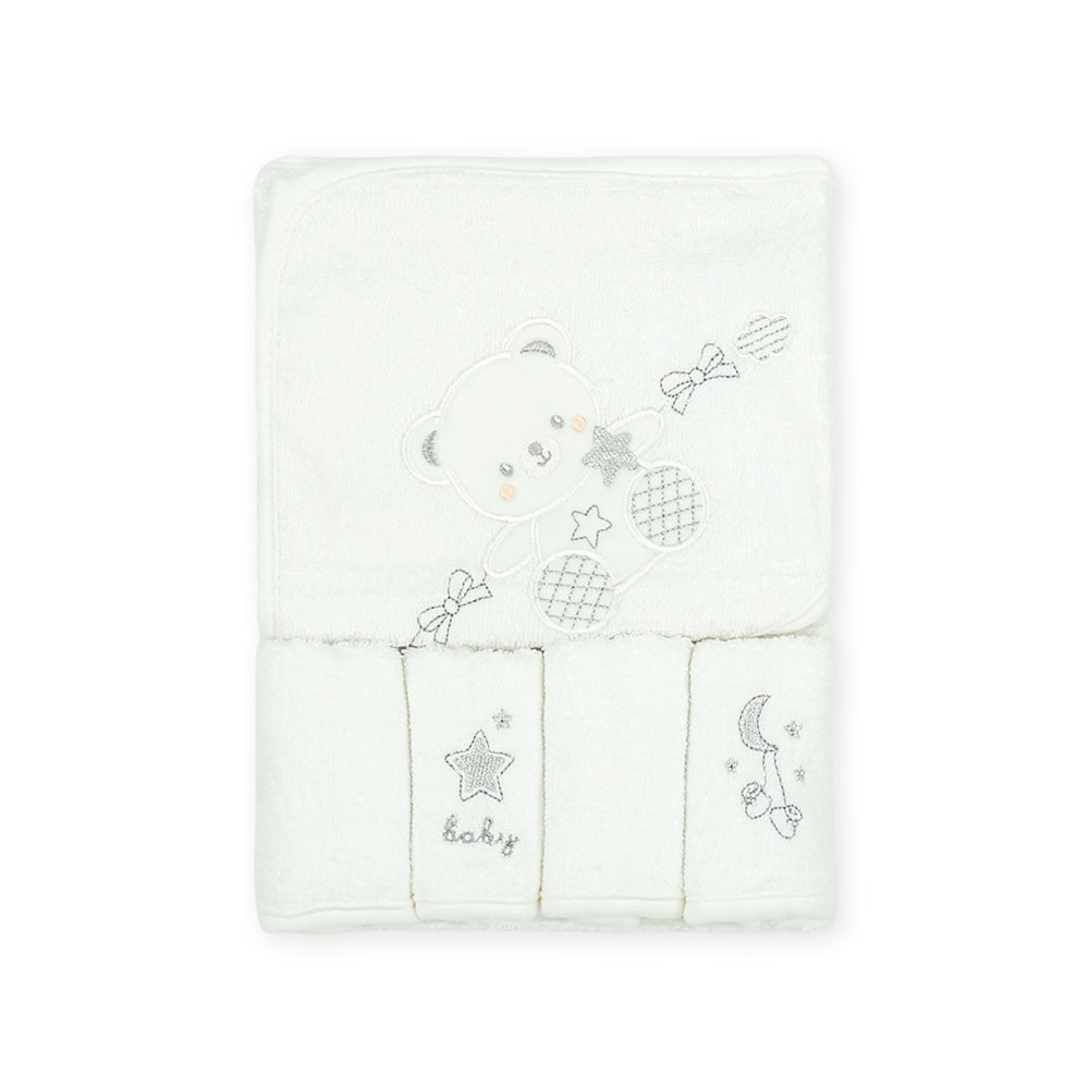 BATH TOWEL & 4 FACE TOWELS WHITE