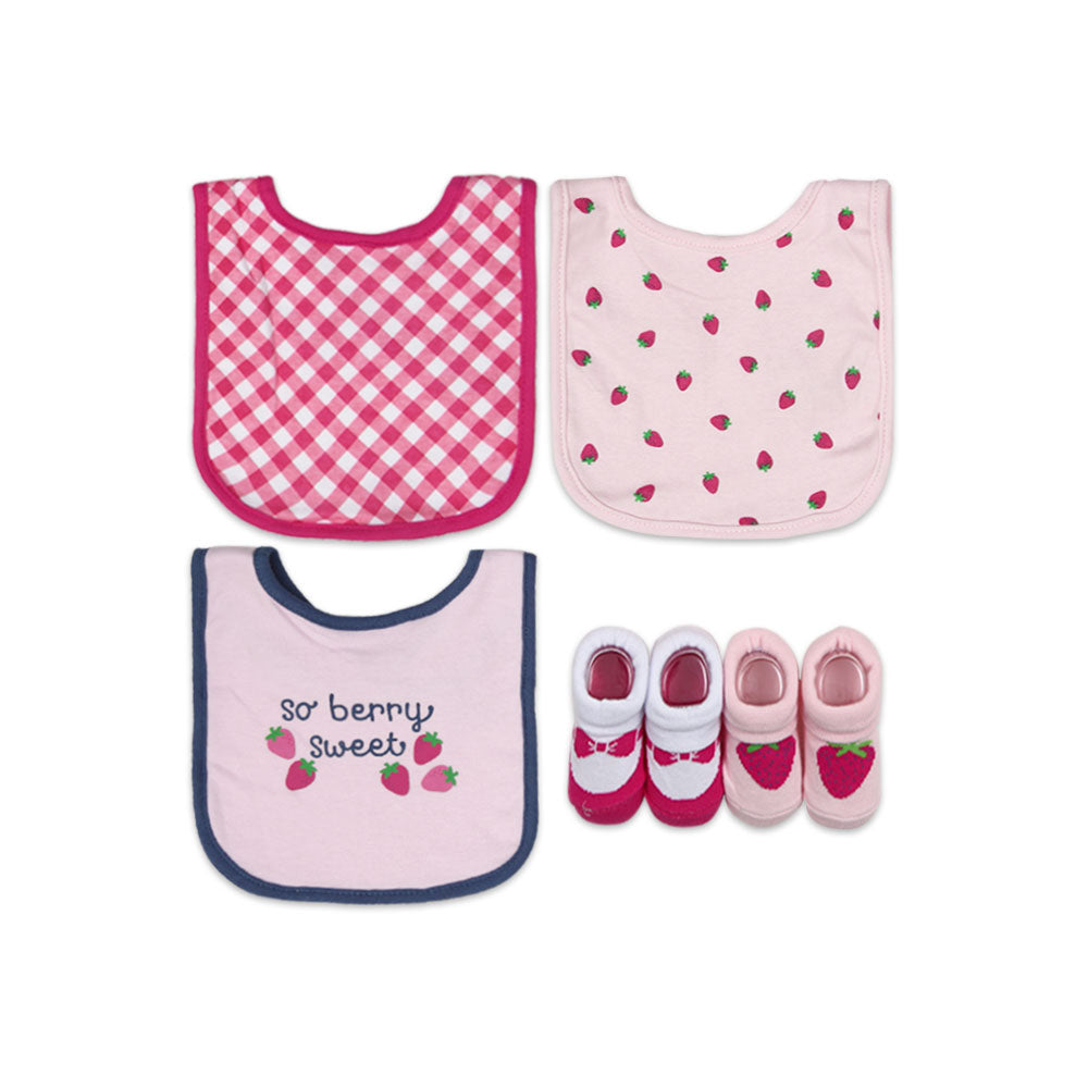 BIBS PK-3 & BOOTIES PK-2 SET PINK SO BERRY SWEET GIRL