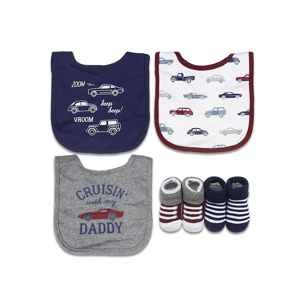 BIBS PK-3 & BOOTIES PK-2 SET MULTI-COLOR CURSIN' CARS
