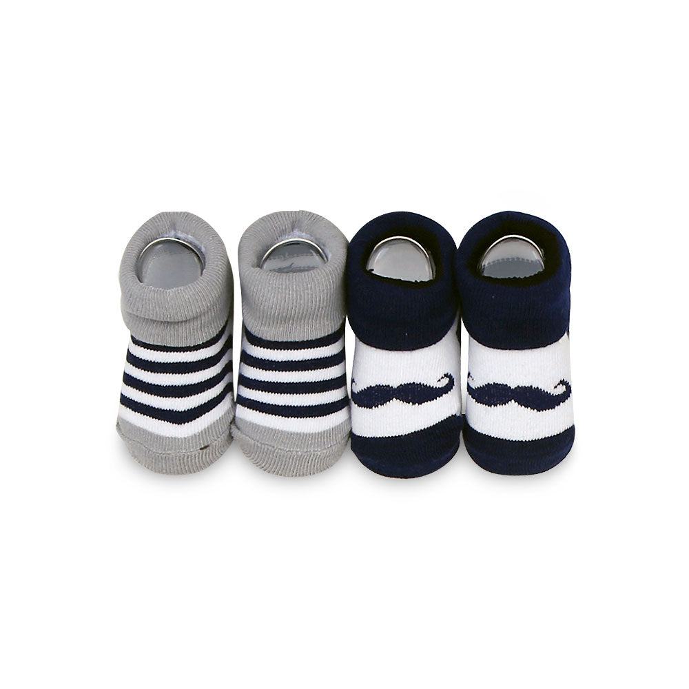 BIBS PK-3 & 2 BOOTIES NAVY STRIPED MUSTACHE