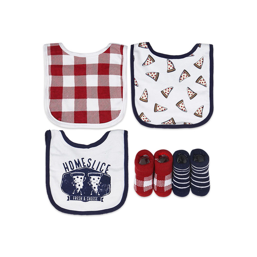 BIBS PK-3 & BOOTIES PK-2 SET DUAL-COLOR CHEESY SLICE
