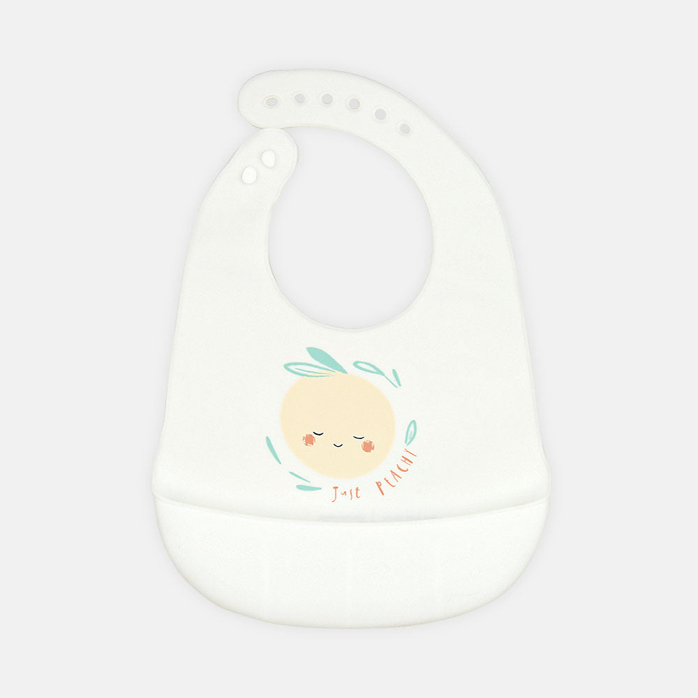SILICONE BIB WHITE WITH PEACH