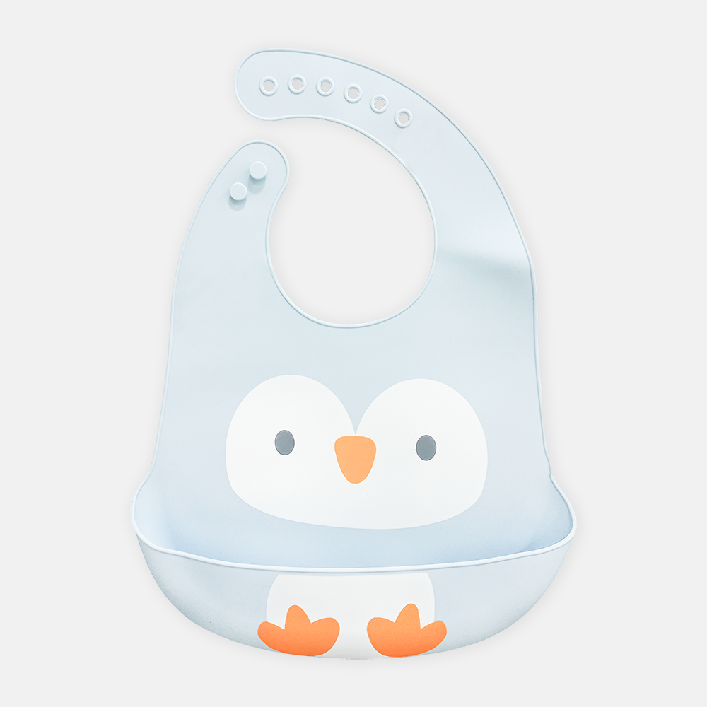 SILICONE BIB PENGUIN BLUE