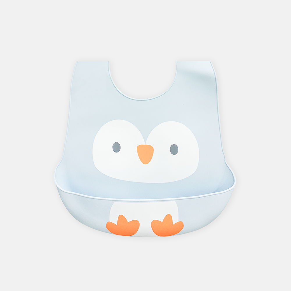 SILICONE BIB PENGUIN BLUE