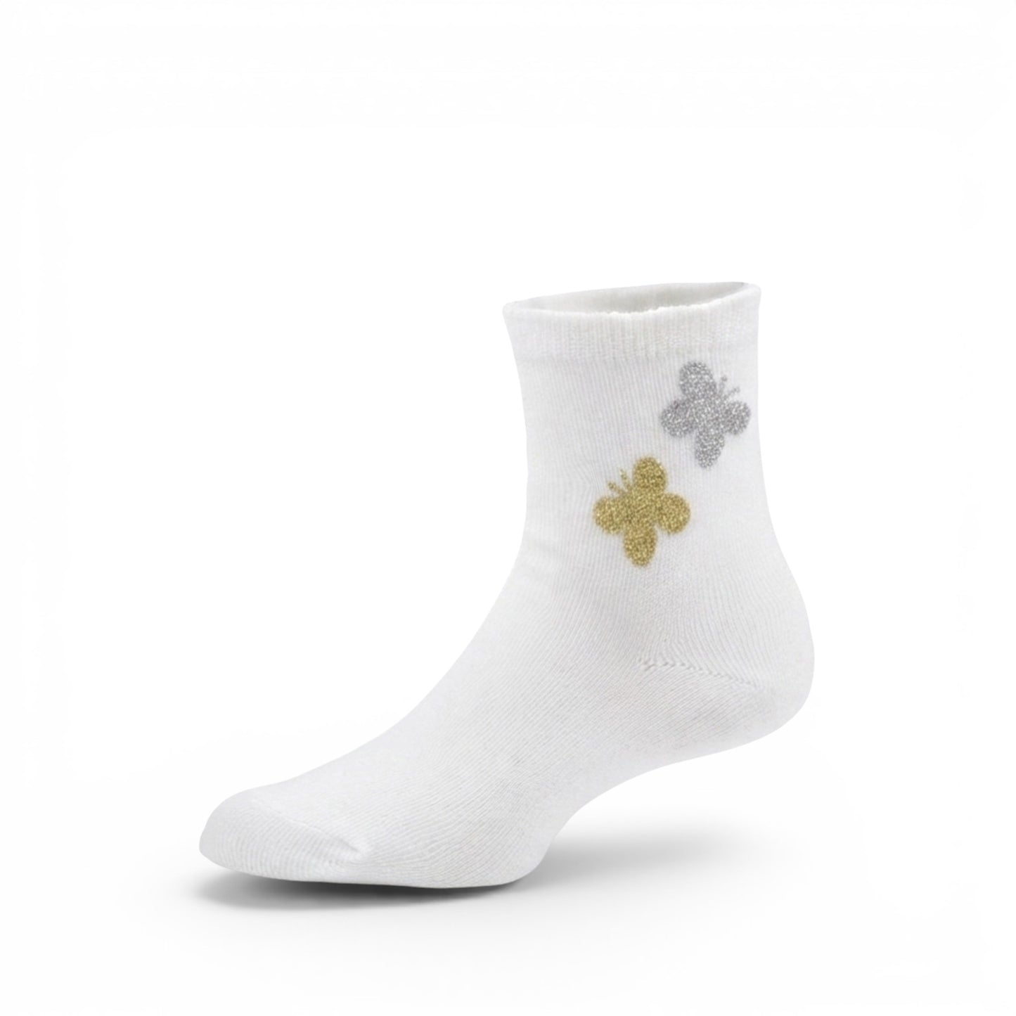 WHITE BUTTERFLY MOTIF GIRL SOCKS PK-2