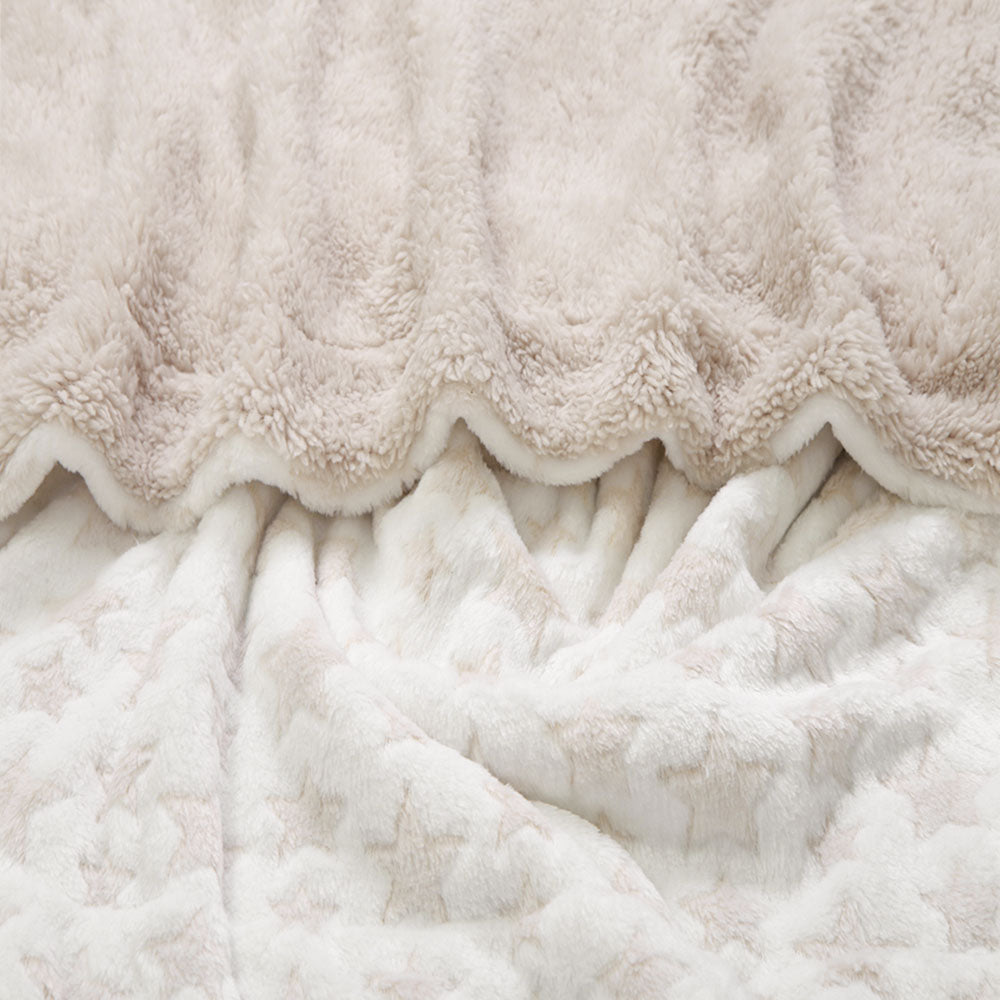 BEIGE FLUFFY PLUSH STARS GIRLS BLANKET