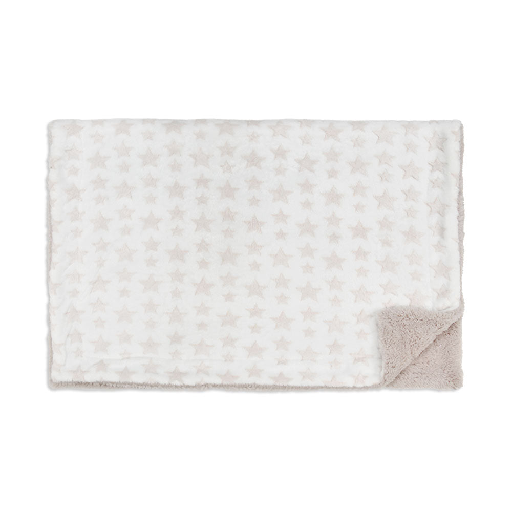 BEIGE FLUFFY PLUSH STARS GIRLS BLANKET
