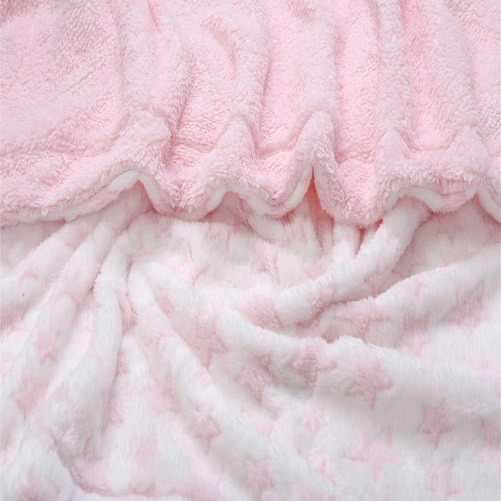 PINK FLUFFY PLUSH STARS GIRLS BLANKET