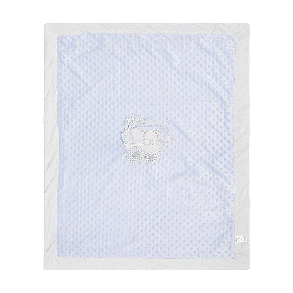 BLANKET POWDER BLUE MINKY BABY TEDDY
