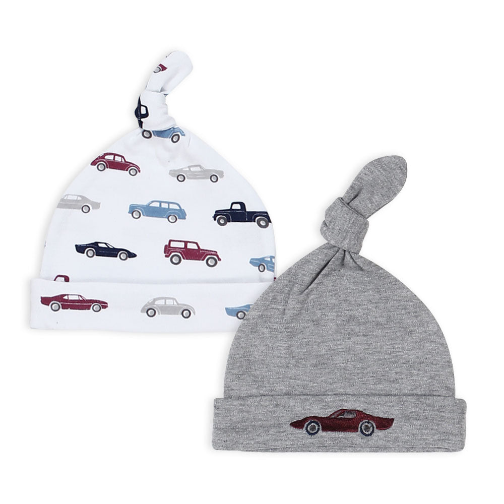 BABY CAPS PK-2 & BOOTIES PK-2 GREY CARS