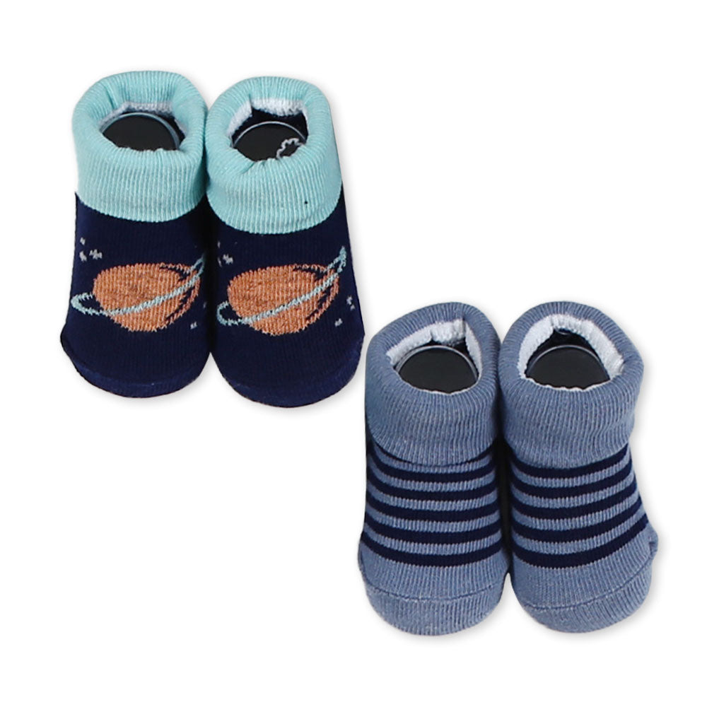 BABY CAPS PK-2 & BOOTIES PK-2 SLATE BLUE LITTLE STARS & GALAXY