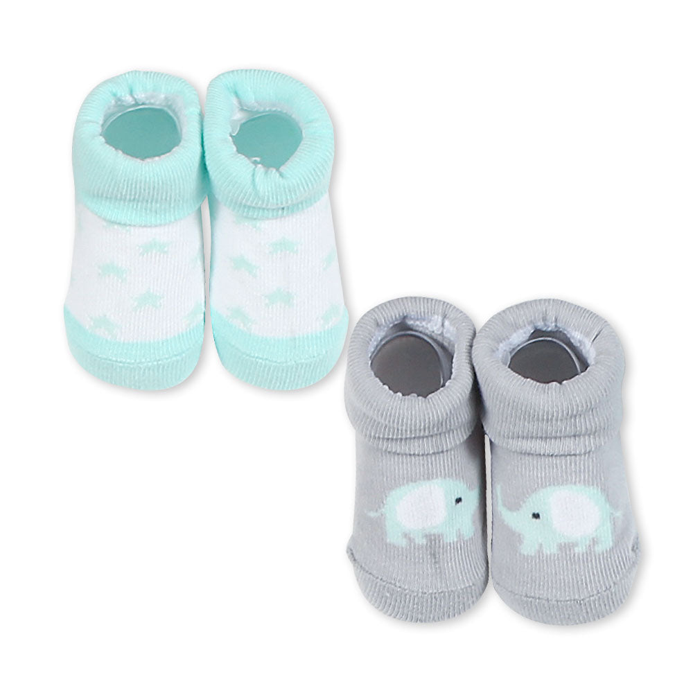 BABY CAPS PK-2 & BOOTIES PK-2 SEA GREEN JUMBO & STARS