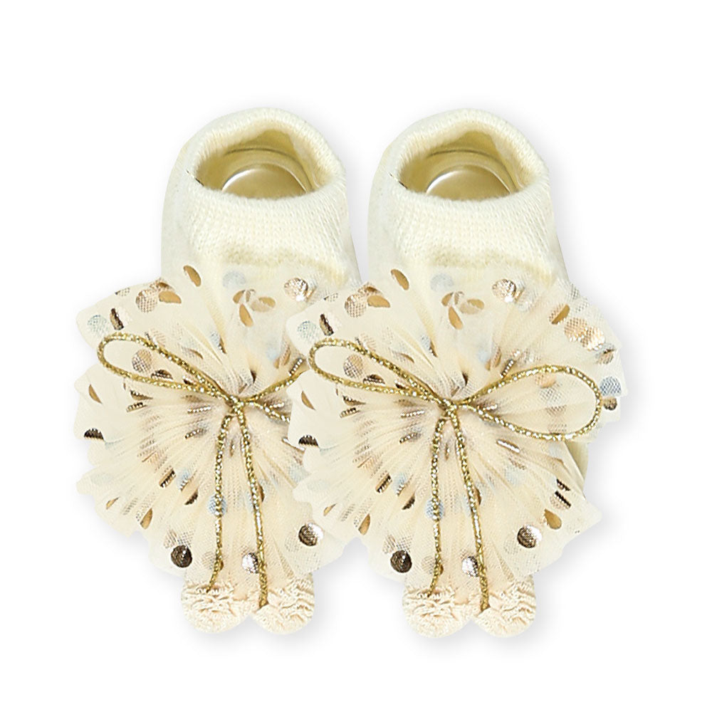 BOOTIES & HAIR BAND BEIGE BOW CROWN