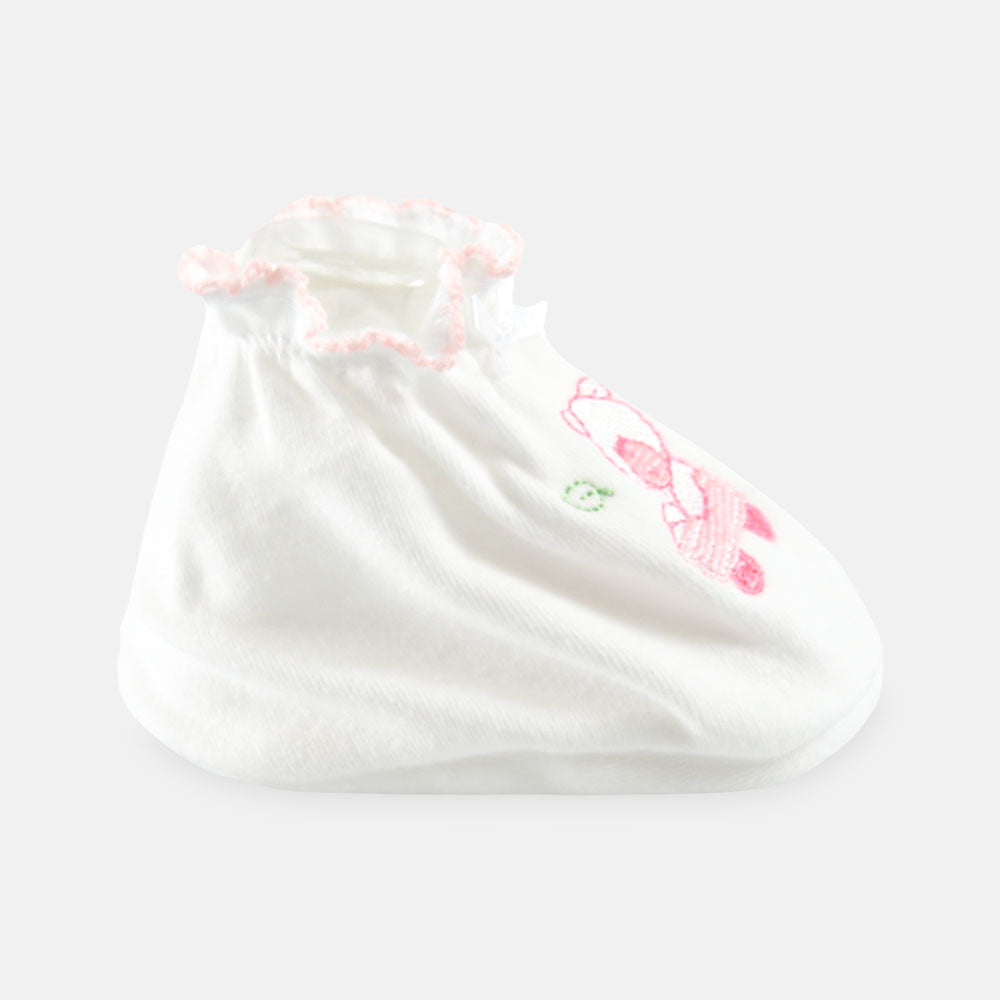 BOOTIES WHITE-PINK BEAR