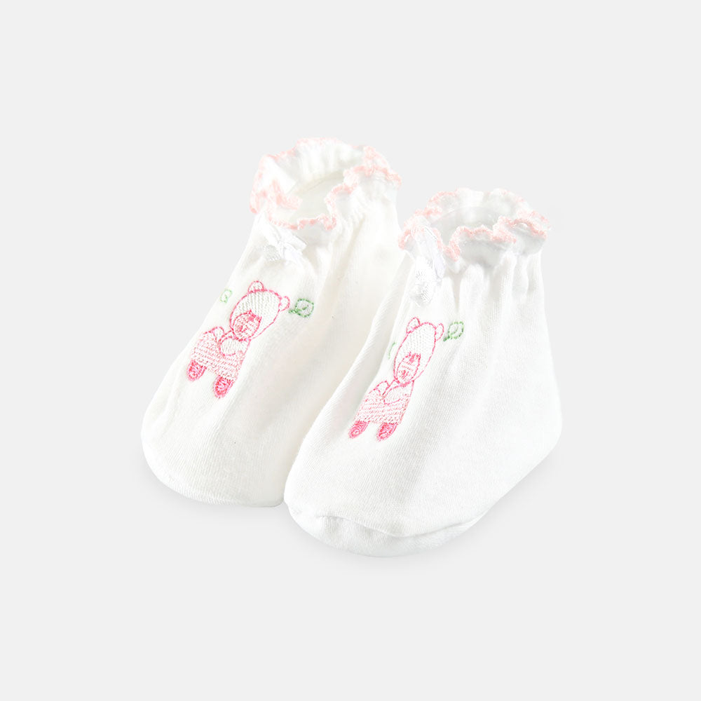BOOTIES WHITE-PINK BEAR