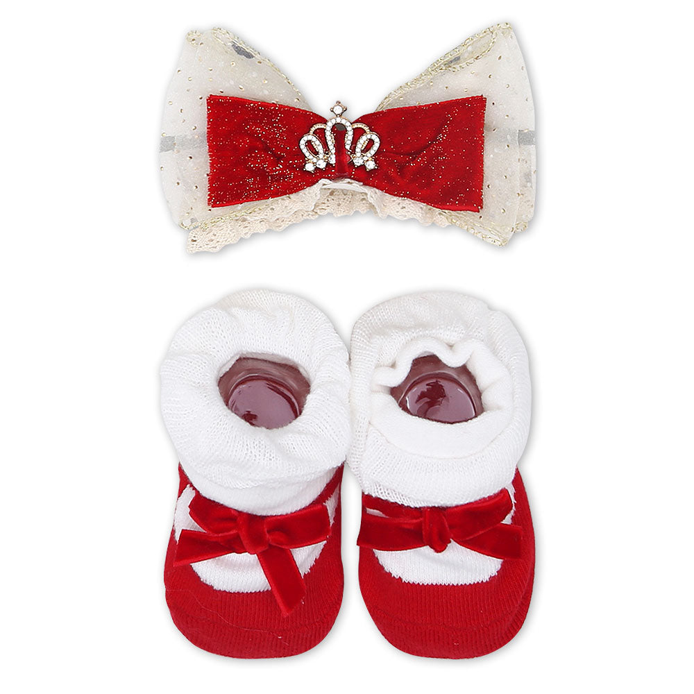 BOOTIES & HAIR BAND RED CROWN