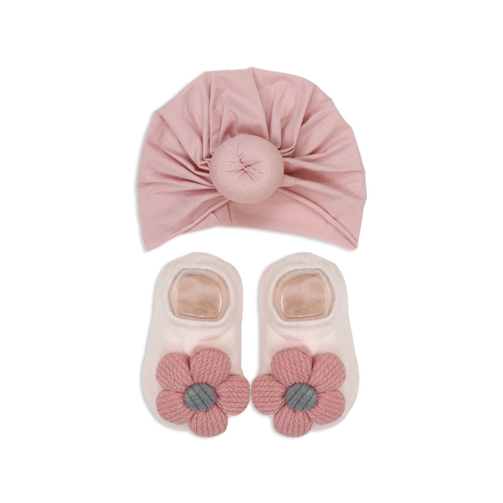 BOOTIES & CAP PEACH FLORAL