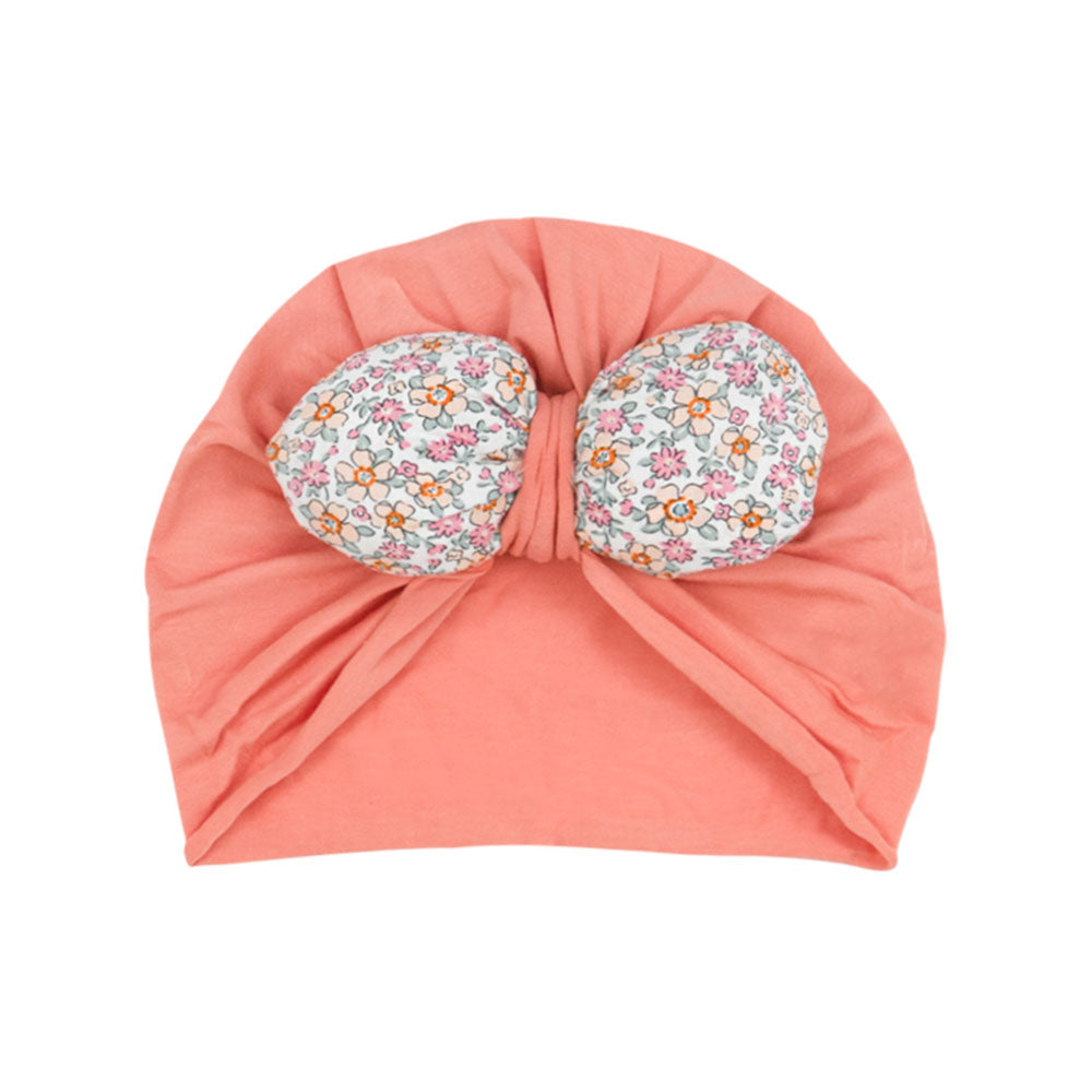 BOOTIES & CAP PEACH FLORAL BOW