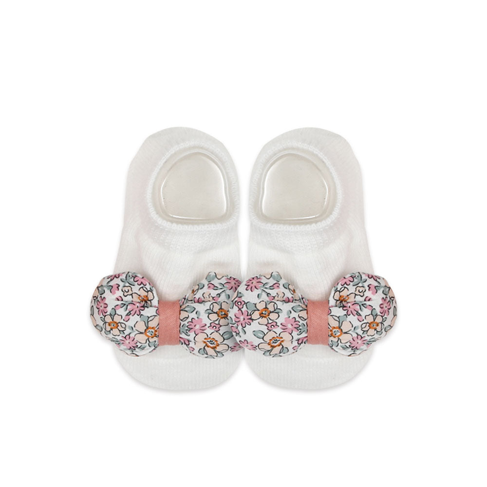 BOOTIES & CAP PEACH FLORAL BOW