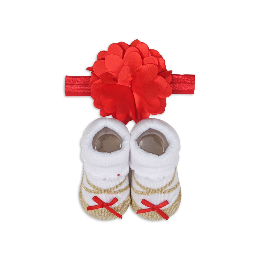 BOOTIES & HEAD BAND WHITE GLITTERY RIBBON