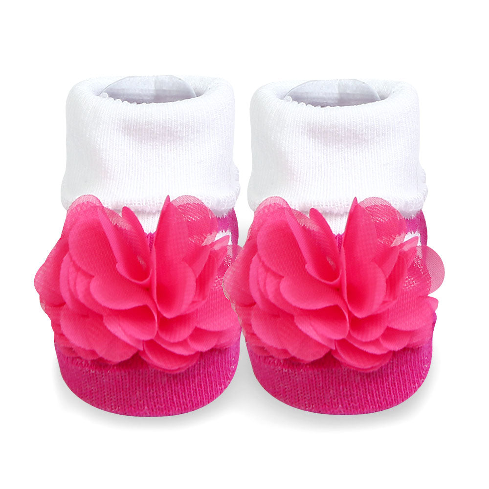 HEAD BAND PK-2 & BOOTIES PK-2 HOT PINK FLORAL
