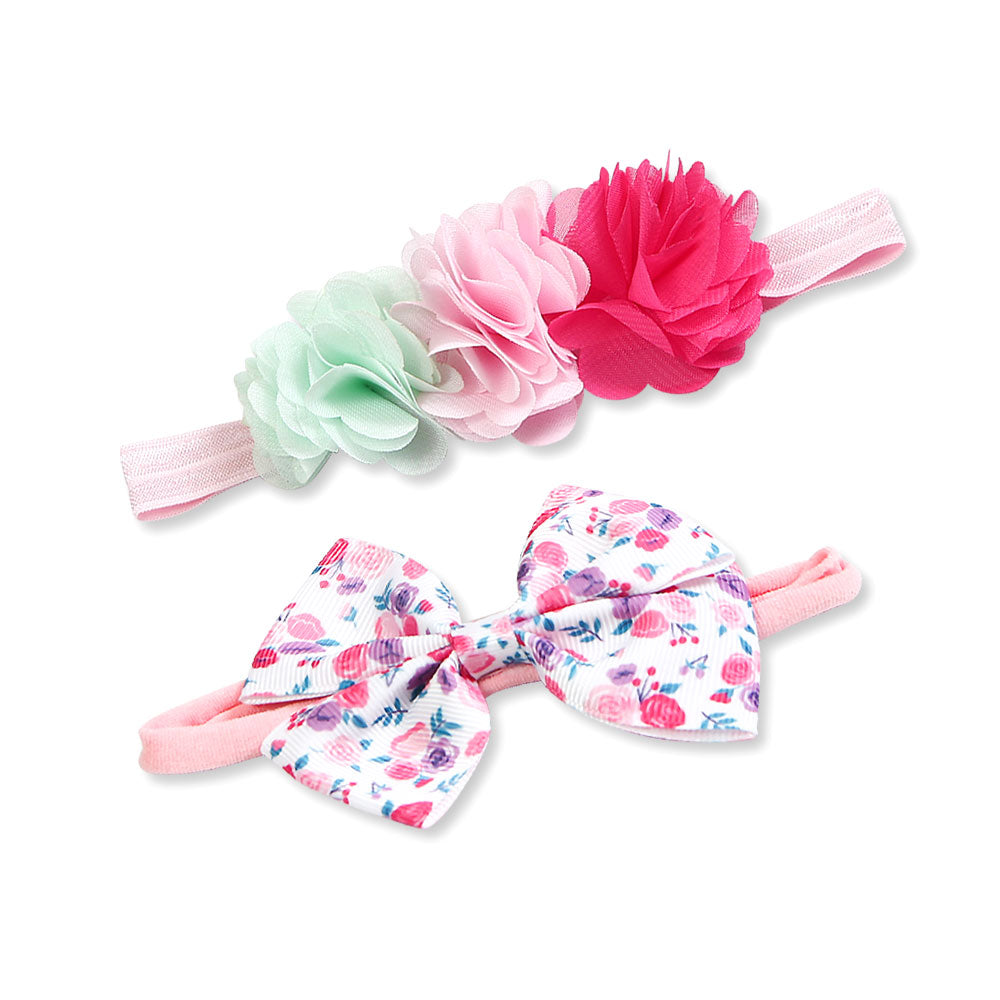 HEAD BAND PK-2 & BOOTIES PK-2 HOT PINK FLORAL